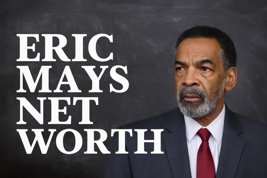eric mays net worth image showing his serious expression in a suit and tie.